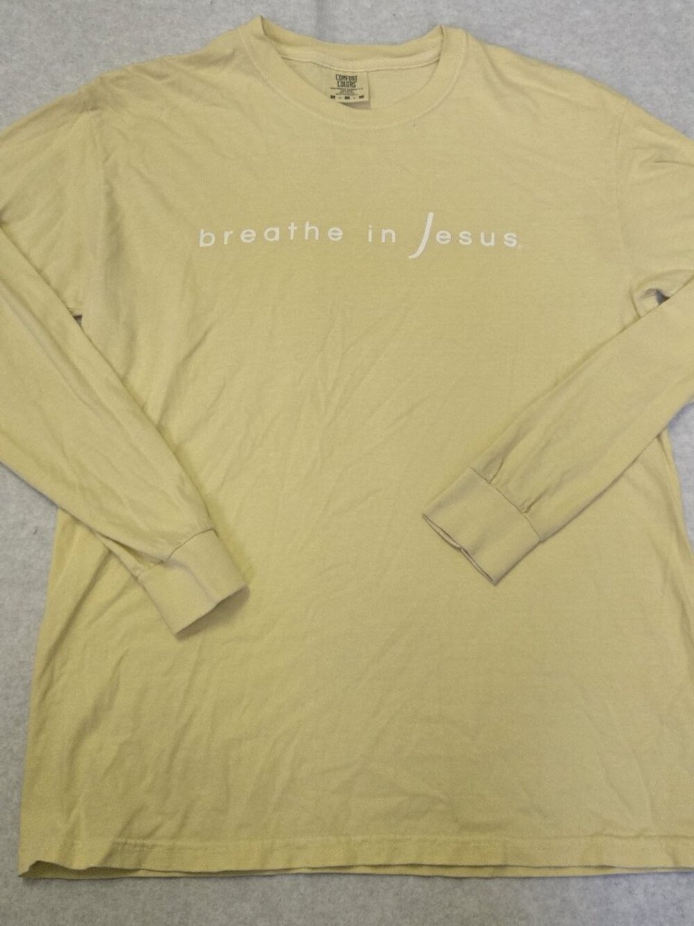 Comfort Colors Women's T-Shirt Yellow Medium "Breathe in Jesus"